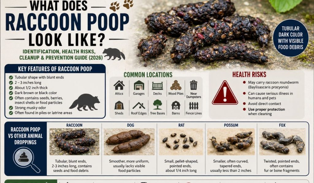What Does Raccoon Poop Look Like? Identification, Health Risks, Cleanup & Prevention Guide (2026)